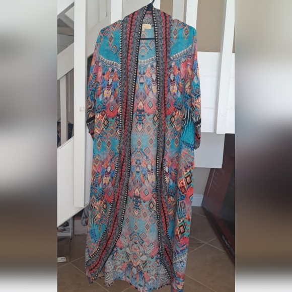 True Colors Stunning Colors Silk and beads Maxi Duster One,Sz M - Picture 2 of 6